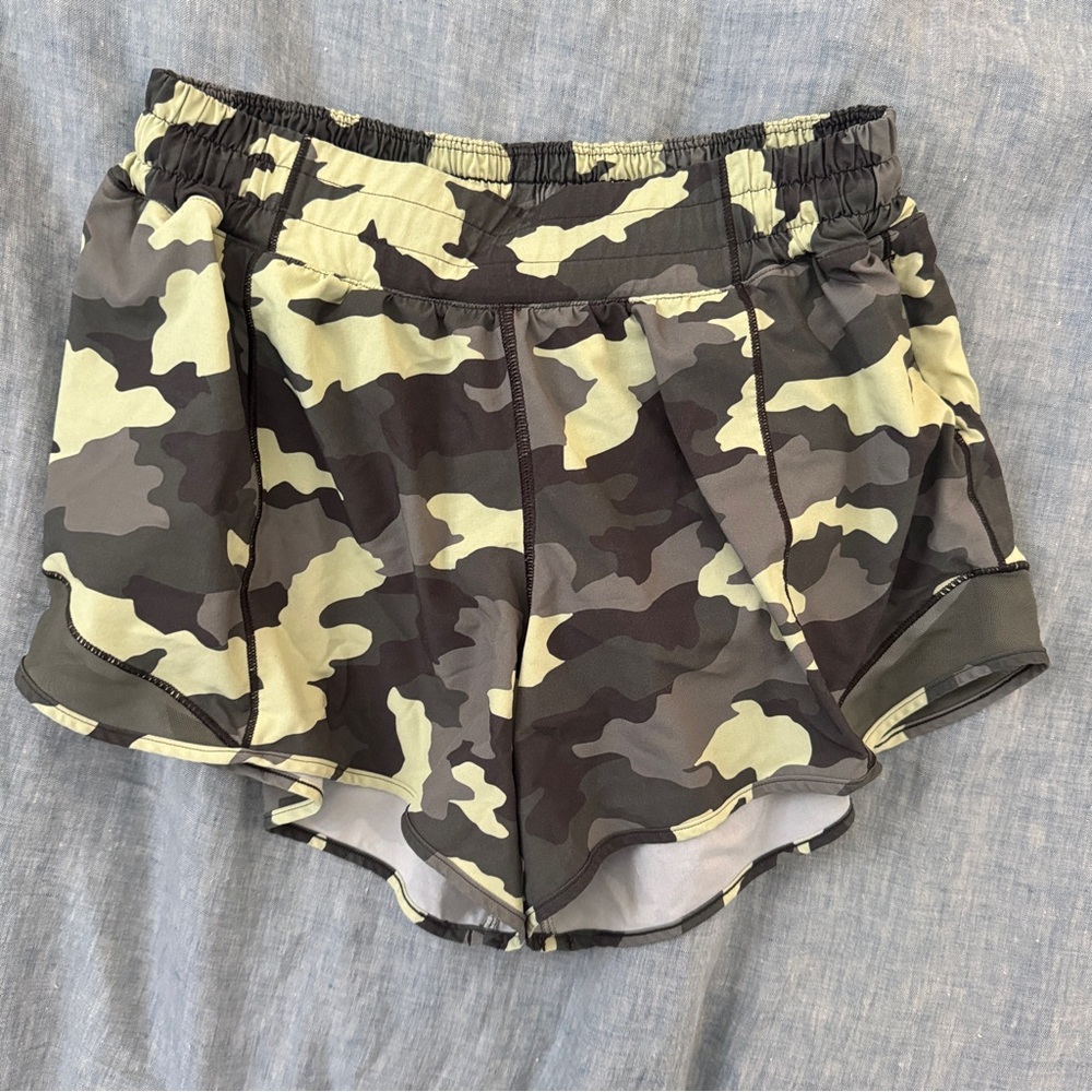 Lululemon Green Camo Running Shorts